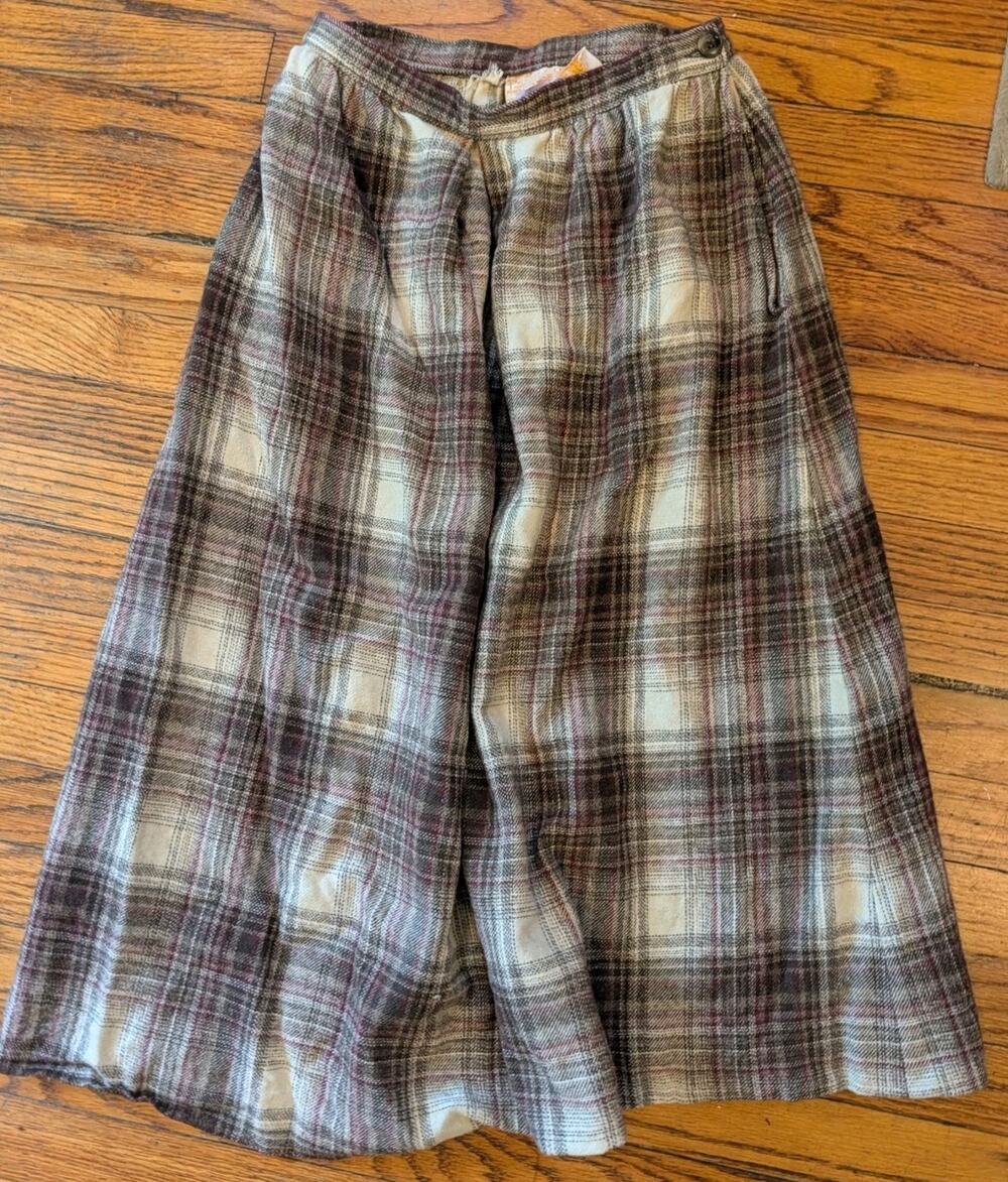 VTG 60s Pendleton Virgin Wool Tartan Skirt Brown Plaid Women's Small Pockets